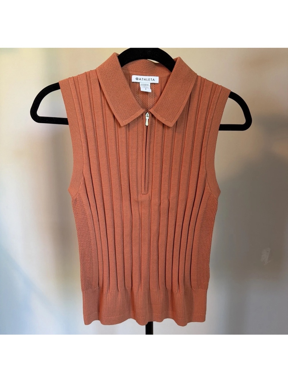 Athleta Fairway Polo Light sweater knit Tank Top sunbaked clay color Small